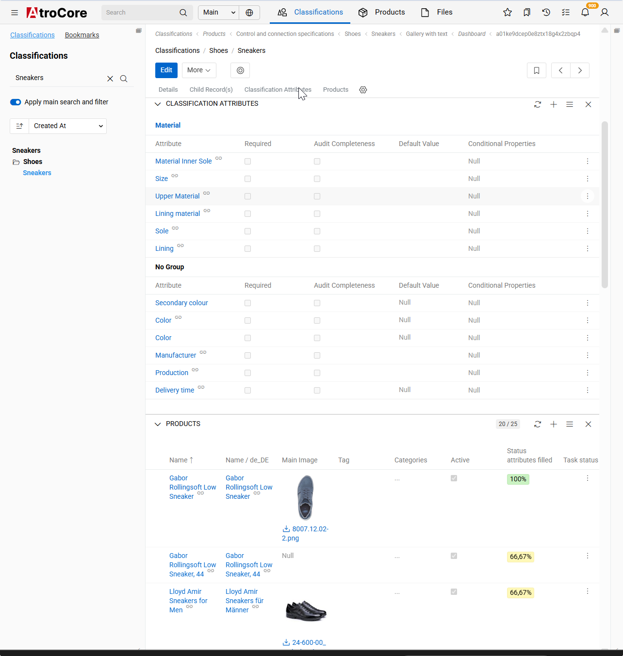 Classification detail view