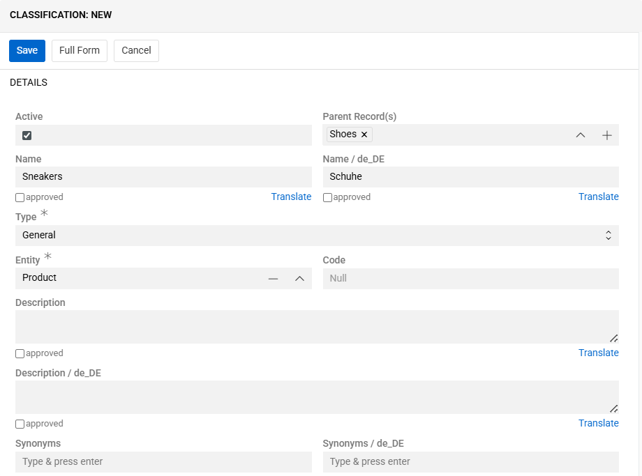 Create classification with parent