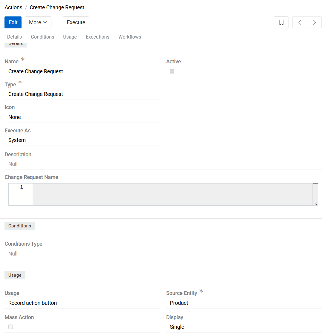 Create Change Request Configuration