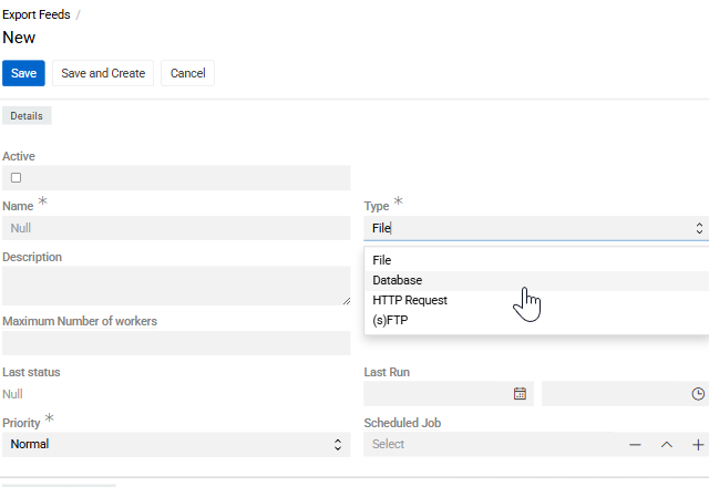 Create Export Database Feed