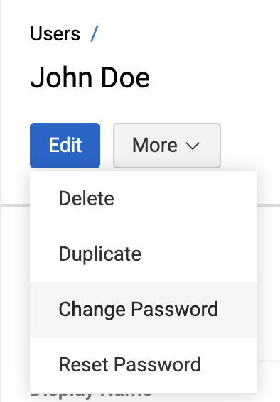User password actions