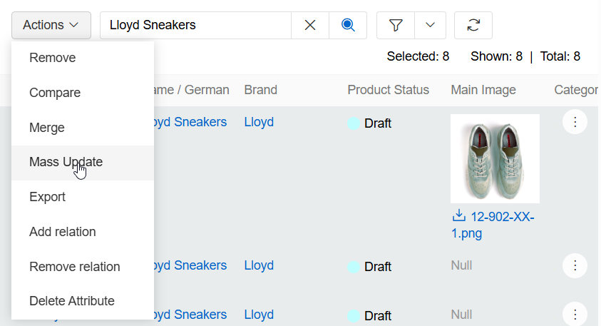 Selecting mass update