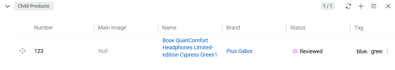 Child Products panel