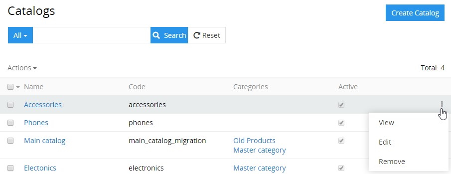 Catalogs single record actions