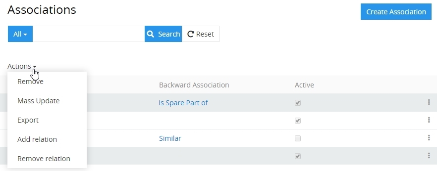 Associations mass actions
