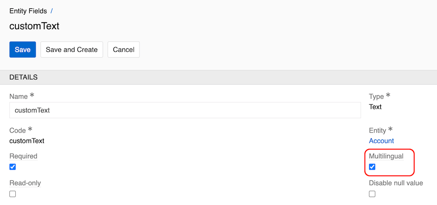 Multilingual field creation