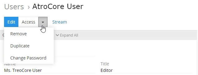 User Actions Menu