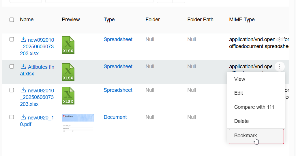 Adding bookmark from list view