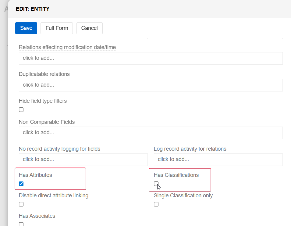Has Classifications checkbox