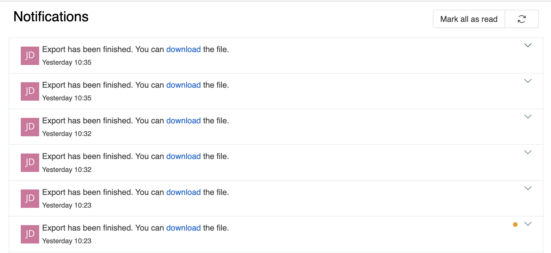 Notifications list