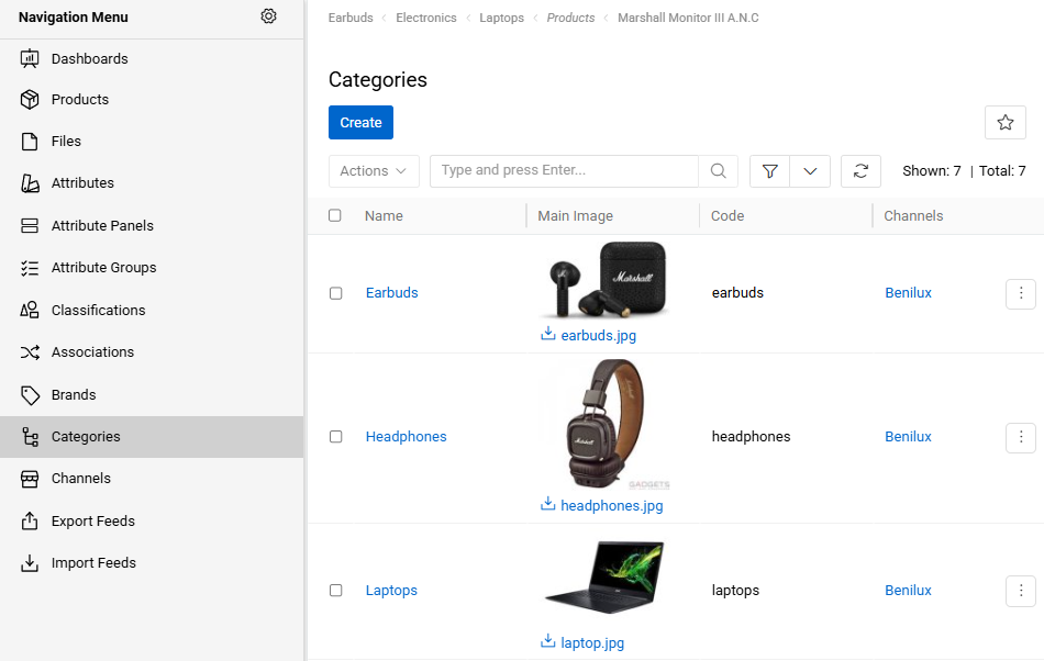 Categories List View Page