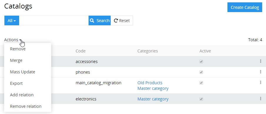 Catalogs mass actions