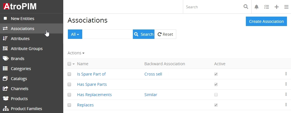 Associations list view page