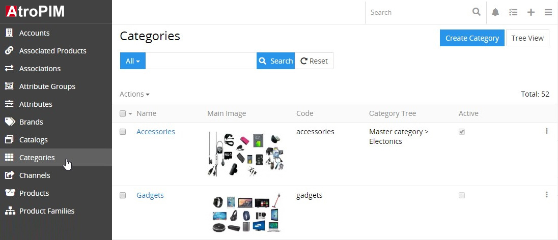 Categories list view page