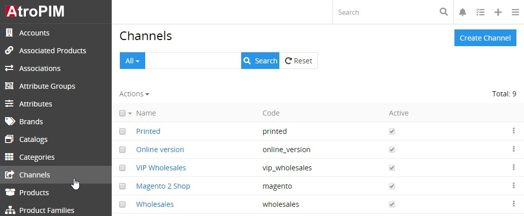 Channels list view page