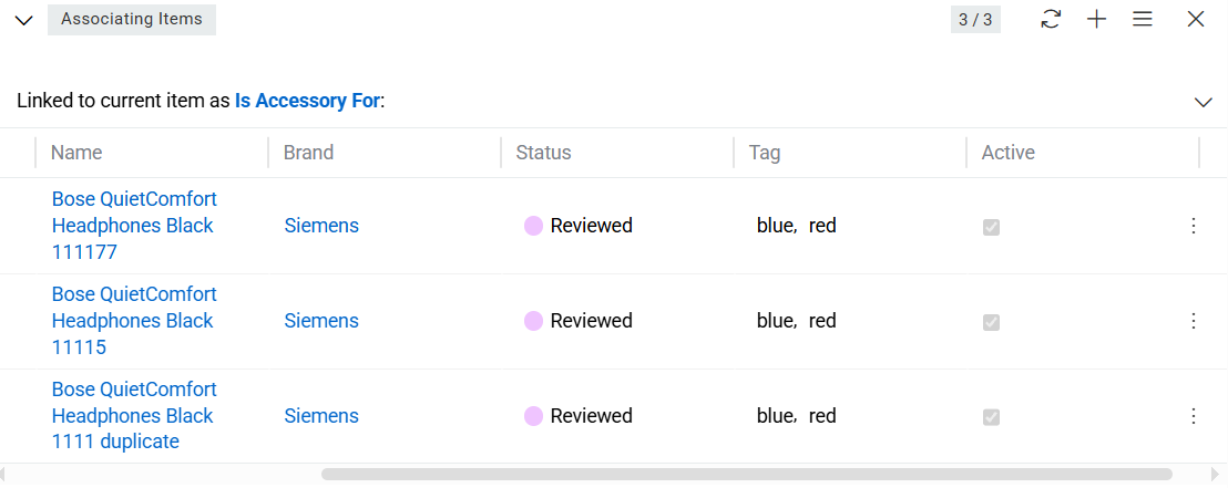 Associating Items panel