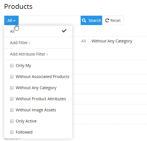 Search filters list