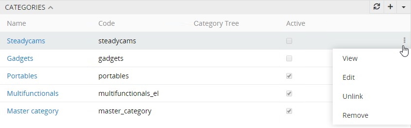 Categories actions
