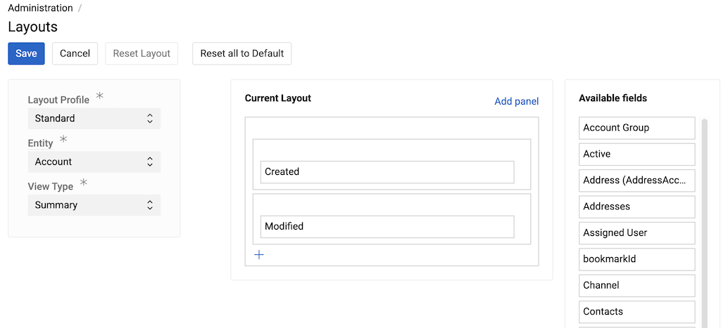Layouts Summary View