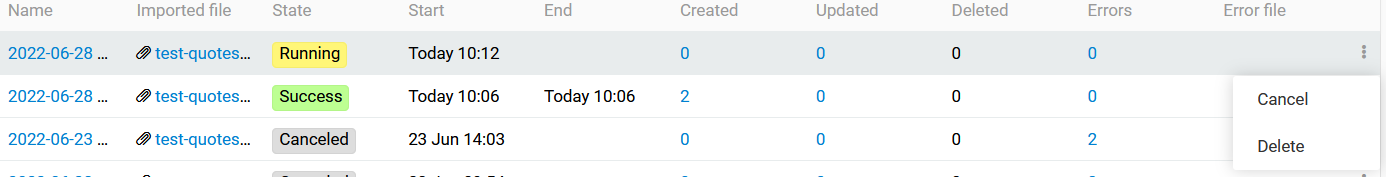 Run import option