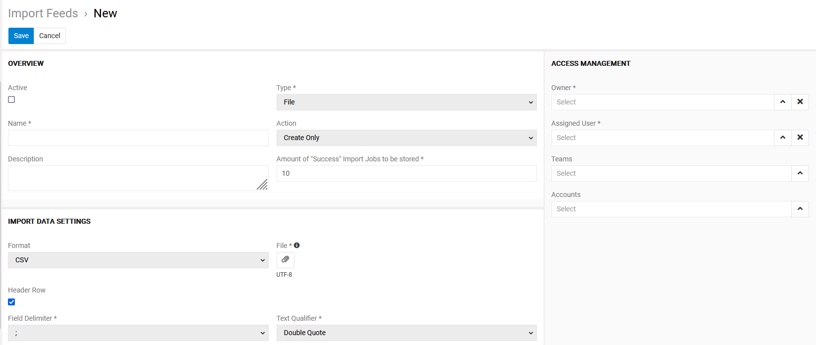 Import feed creation