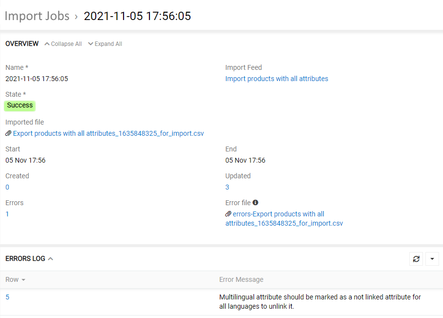 Import Job details