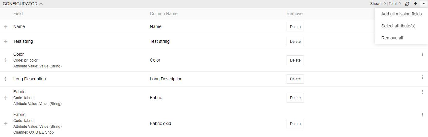 Configurator panel
