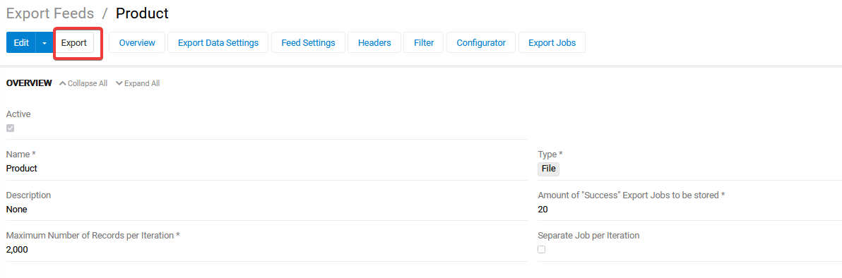 Run export option