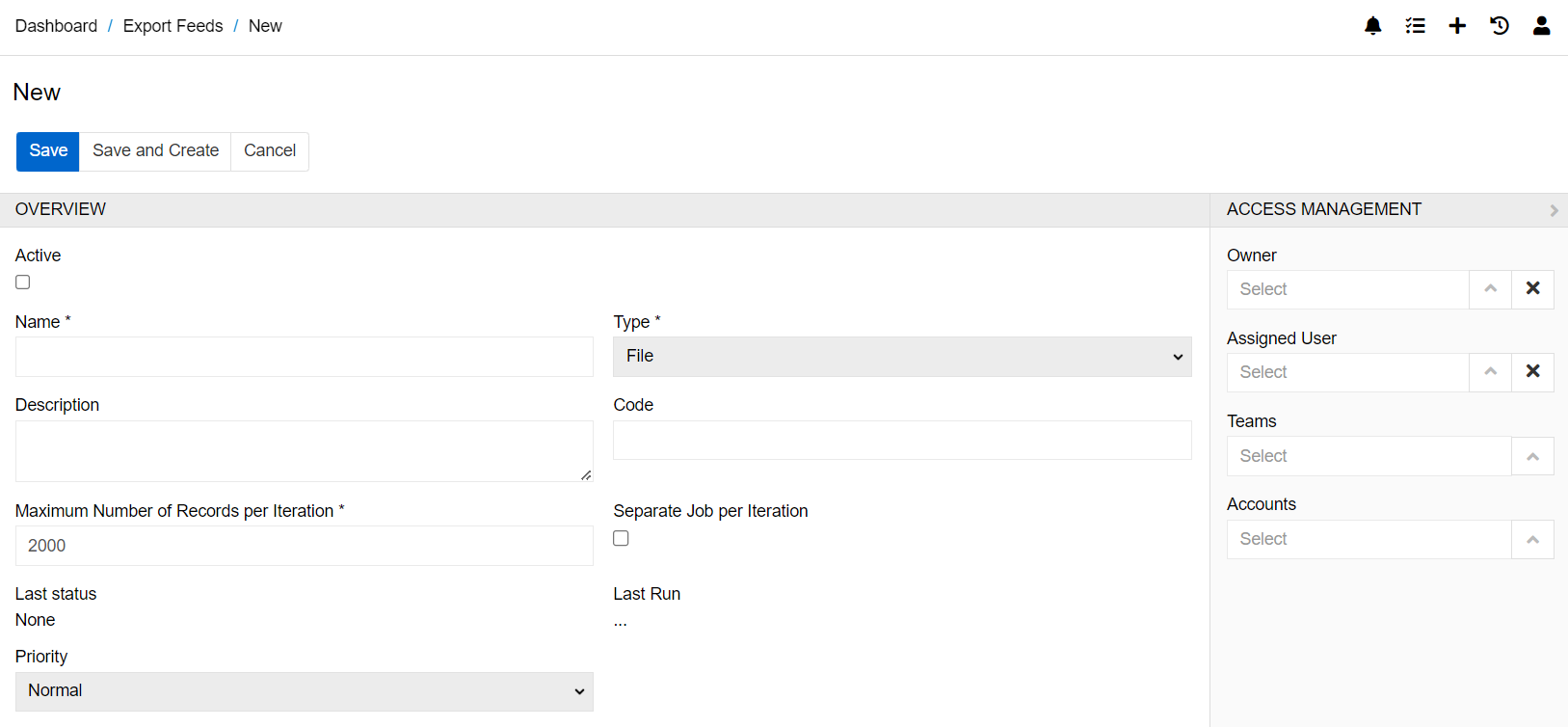 Export feed creating