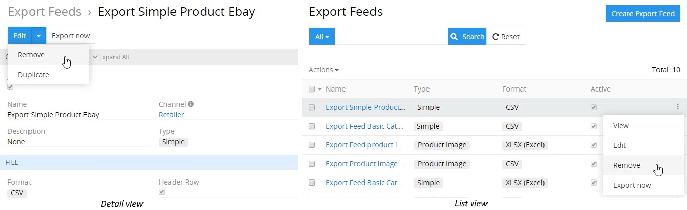 Remove feed