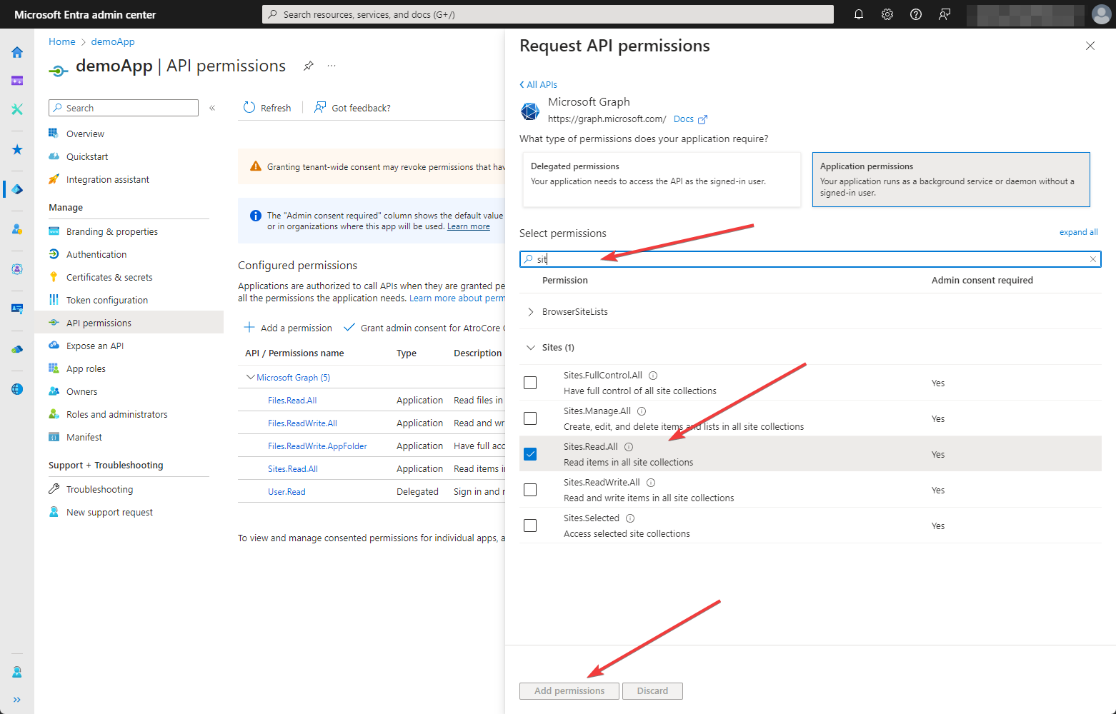 Sites permissions