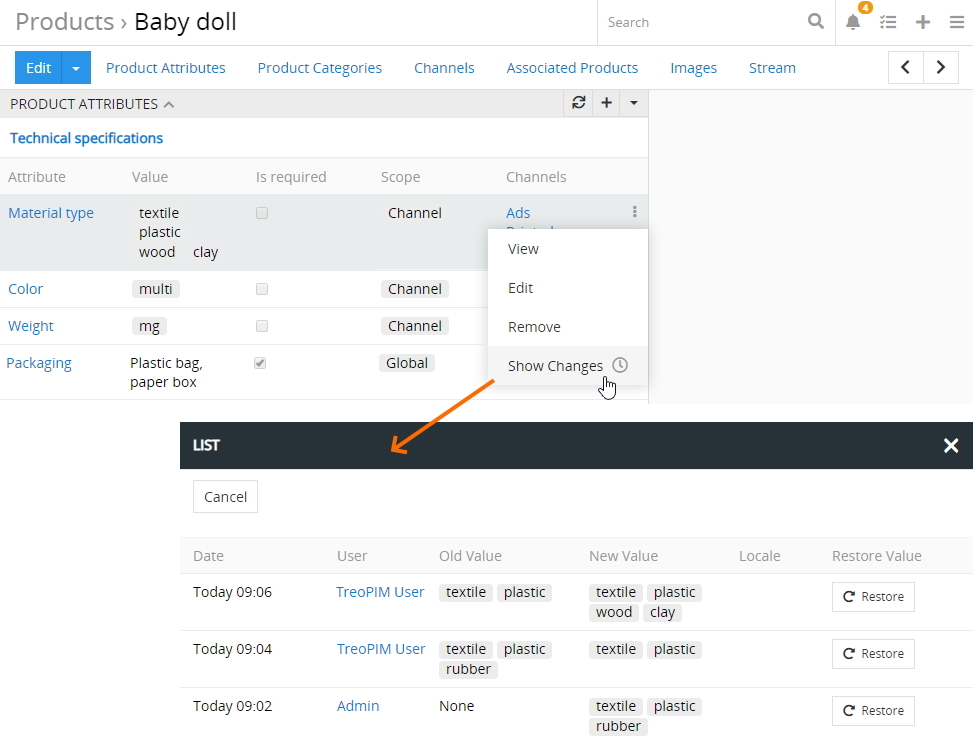 Attributes tracking