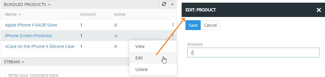 Bundled product editing
