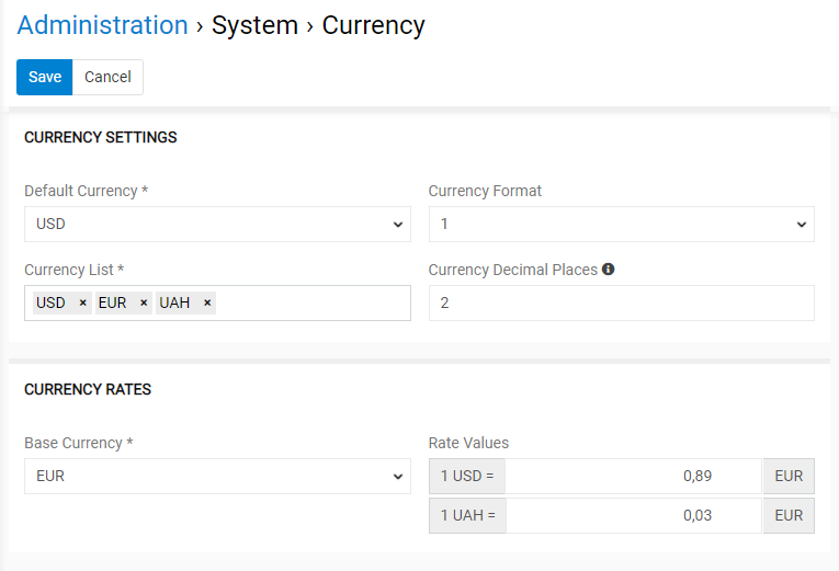 Currency settings