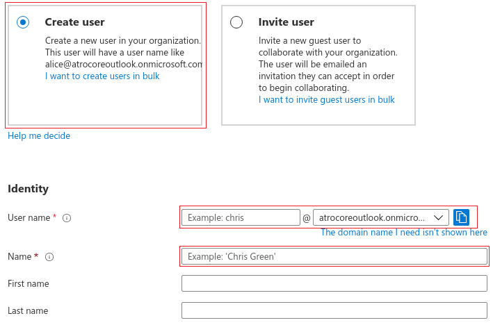 User create page