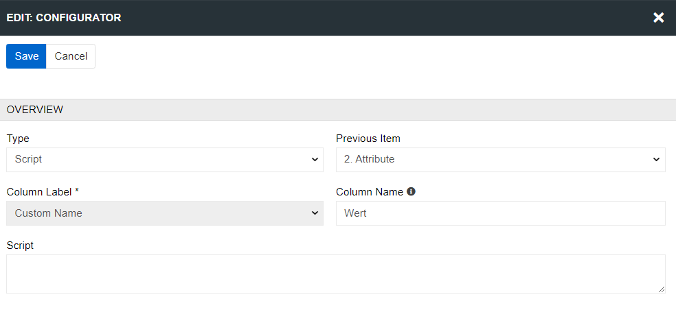 Script in configurator
