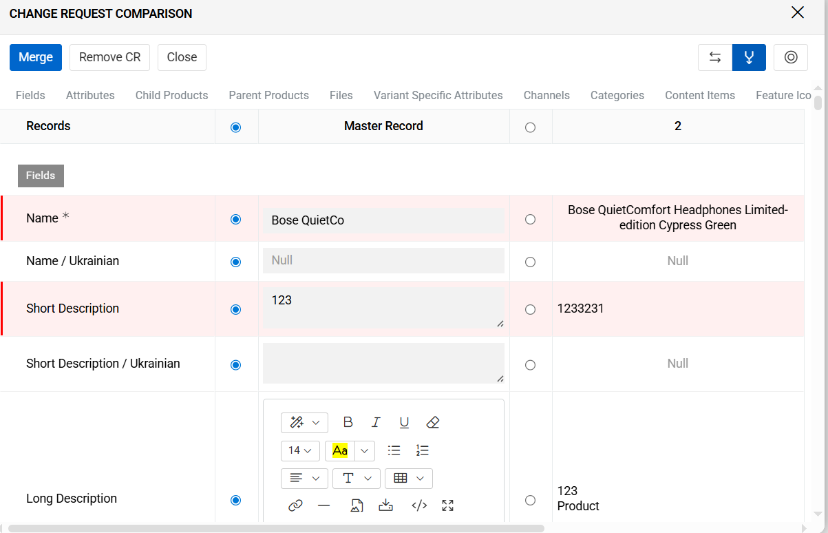 Change Requests merge