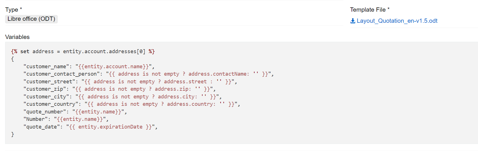 ODT Template Configuration