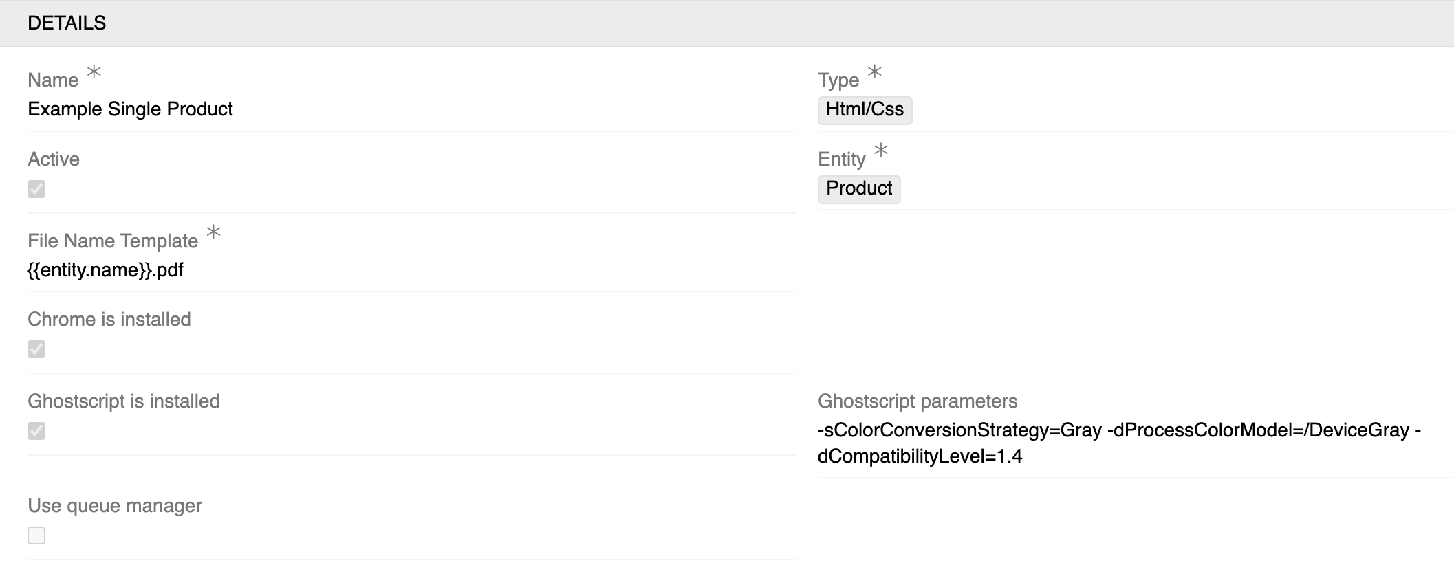 PDF Template Configuration