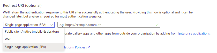 App type in Redirect URL