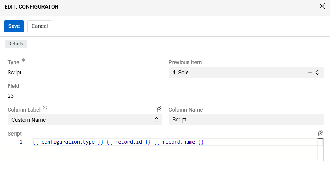 Script in configurator