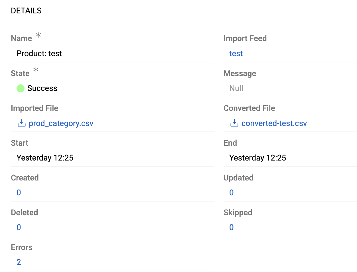 Import Execution details