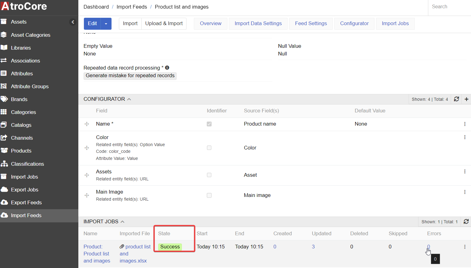 import result