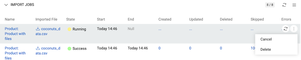 Run import option