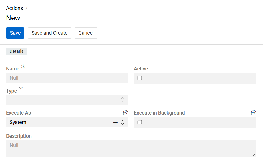 Default Action Details Creation