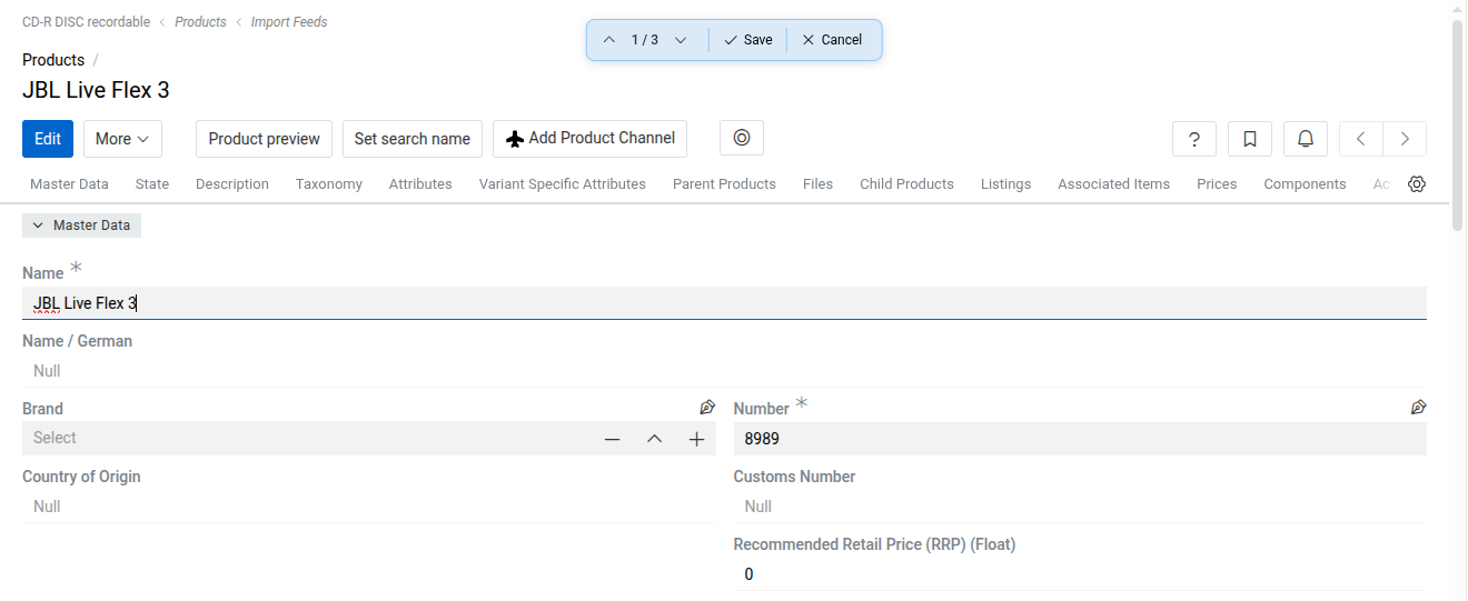 Inline edit toolbar on the detail view