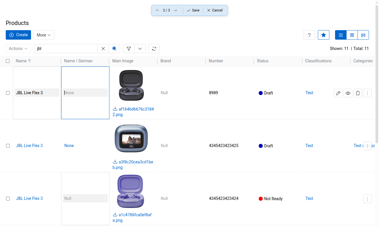 Inline edit toolbar on the list view
