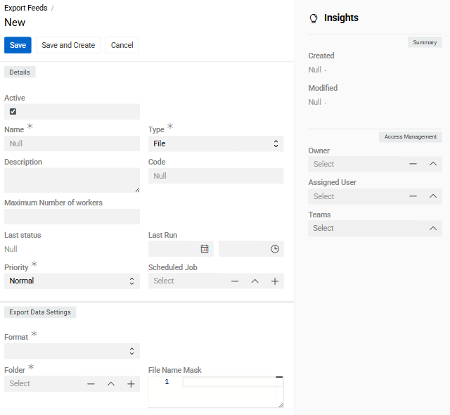 Create Export Feed