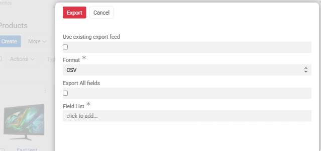 Export From Entity Popup Meny