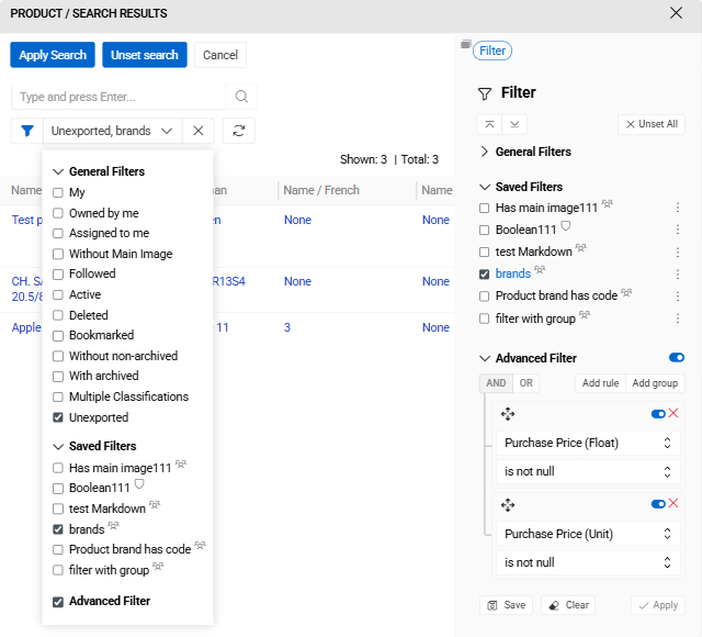 Configure Filter Results
